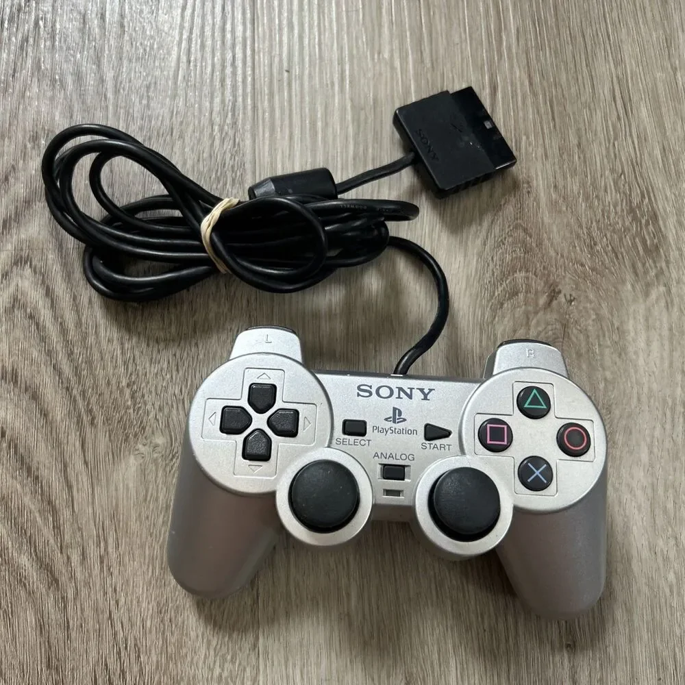 Sony Playstation 2 PS2 Controller OEM Silver Dualshock 2 SCPH-10010 Tested Works